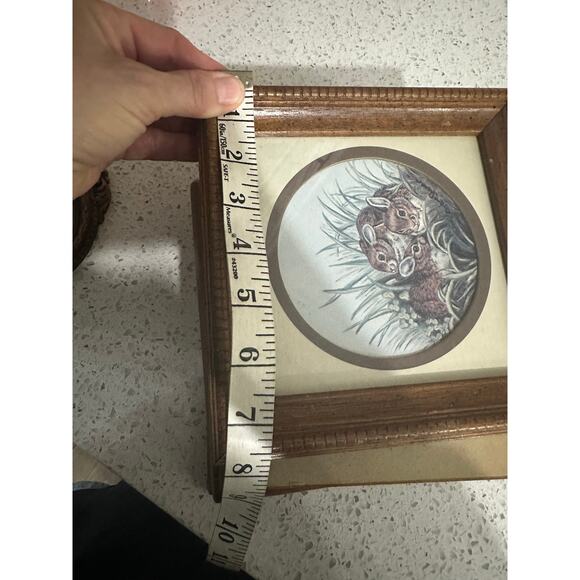 Vintage Pair Of Kay Shannon Bunny Rabbit Litho Pictures Wall Hangings Wood Frame - Picture 10 of 10